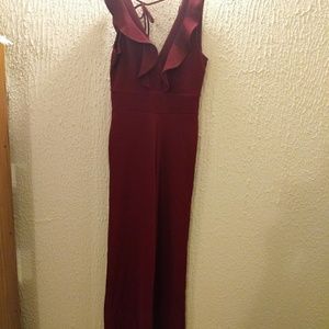 Wine Red Ruffle  Wide leg Jumpsuit Size XL